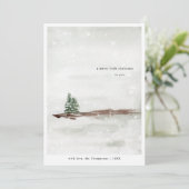 Minimale kalme besneeuwde dennenbomen feestdagenkaart (Staand voorkant)