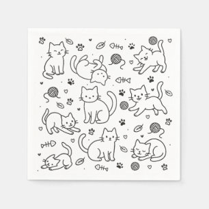 Minimale Kat Doodle Papieren Servet