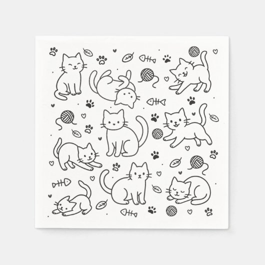 Minimale Kat Doodle Papieren Servet (Voorkant)