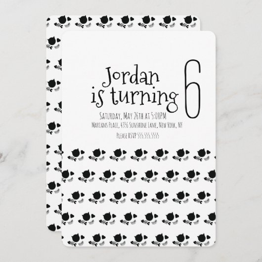 Minimale kat Kitten Pet Paws Birthday Party Kaart (Voorkant / Achterkant)