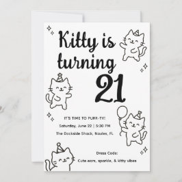 Minimale kattenkrabbel verjaardagsuitnodiging kaart