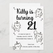 Minimale kattenkrabbel verjaardagsuitnodiging kaart (Voorkant / Achterkant)