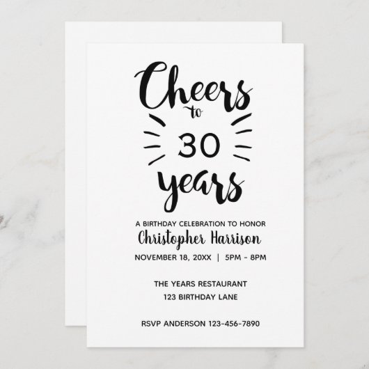 Minimale kazen tot 30 jaar verjaardag kaart (Voorkant / Achterkant)