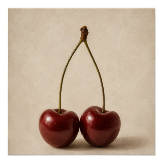 Minimale Kersen Muur Kunst | Neutrale Coquette Pos Perfect Poster