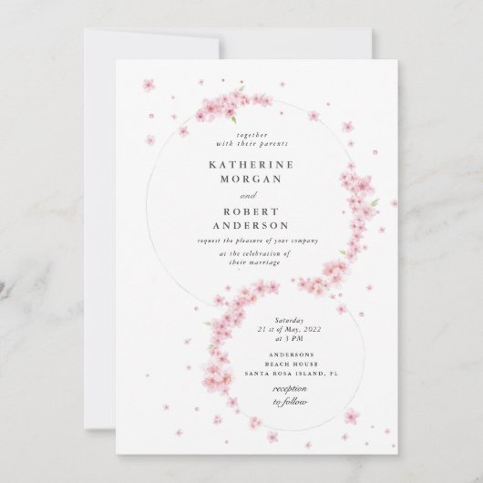 Minimale Kersenbloesem Floral bruiloft uitnodiging (Voorkant)
