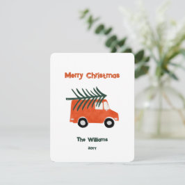 Minimale Kerst Boerderijhuisje Rode Truck Feestdagenkaart