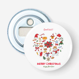 Minimale kerst en vrolijk gejuich nieuwjaar button flesopener