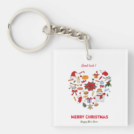 Minimale kerst en vrolijk gejuich nieuwjaar sleutelhanger (voorkant)