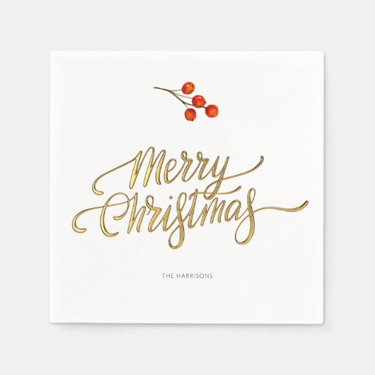 Minimale Kerst Faux Gold Folie Holly Branch Servet (Voorkant)