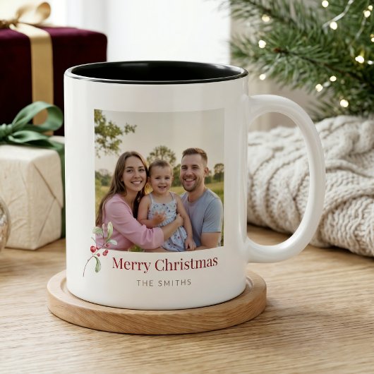 Minimale Kerst Fotobeker Aangepaste Naam Tweekleurige Koffiemok