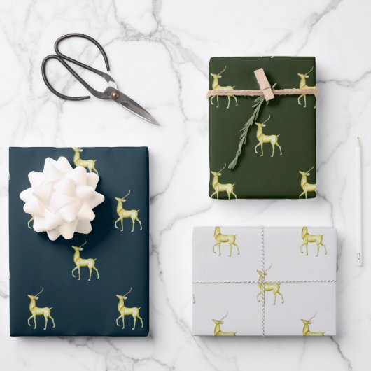 Minimale Kerst Goud Rendier Inpakpapier Vel (Voorkant)