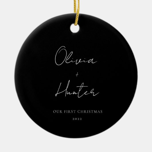 Minimale kerst in zwart-wit keramisch ornament (Voorkant)