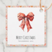 Minimale Kerst met Rode Strik  Bedankjes Labels (Achterkant)
