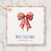 Minimale Kerst met Rode Strik  Bedankjes Labels (Voorkant)