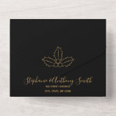 Minimale kerst met zwarte en goudmasten all in one uitnodiging (Achterkant)