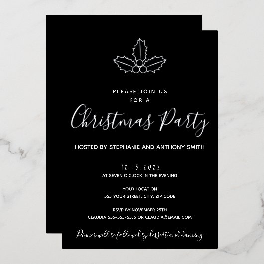 Minimale kerst met zwarte en goudmasten folie uitnodiging (Voorkant / Achterkant)