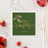 Minimale Kerst Rood en Groen Holly Branch Gold Servet (Insitu)