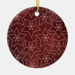 Minimale kerst sneeuwvlokken en sterren Maroon Keramisch Ornament