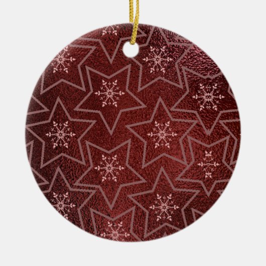 Minimale kerst sneeuwvlokken en sterren Maroon Keramisch Ornament (Voorkant)