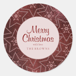 Minimale kerst sneeuwvlokken en sterren Maroon Ronde Sticker