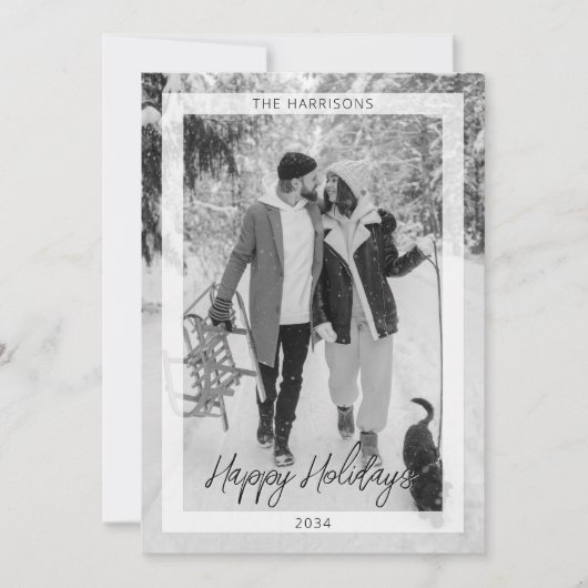 Minimale Kerst Zwart Wit Eenvoudige Foto Modern Feestdagenkaart (Voorkant)