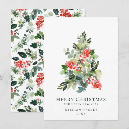 Minimale kerstbegroeting met elegante pine-boom feestdagenkaart (Voorkant / Achterkant)