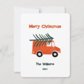 Minimale Kerstboerderij Rode Truck Feestdagenkaart (Voorkant)