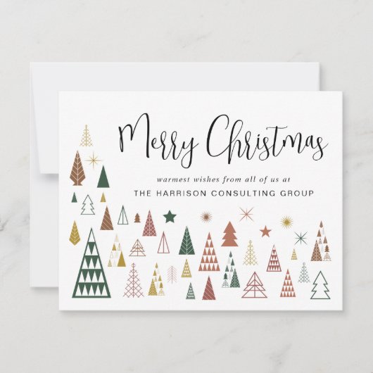 Minimale Kerstbomen Zakelijk QR Code Corporate Feestdagenkaart (Voorkant)