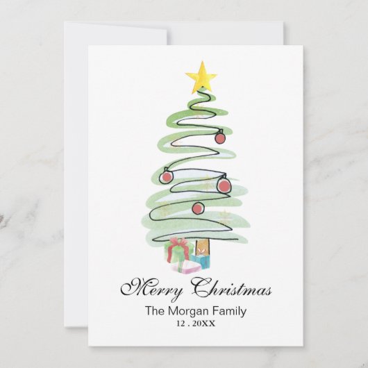 Minimale kerstboom in watercolor - Geen foto Feestdagenkaart (Voorkant)