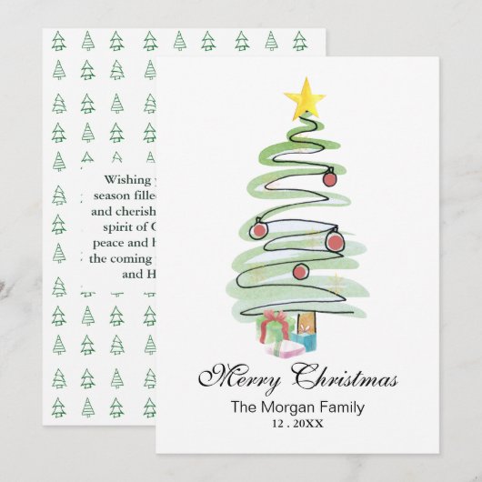 Minimale kerstboom in watercolor - Geen foto Feestdagenkaart (Voorkant / Achterkant)