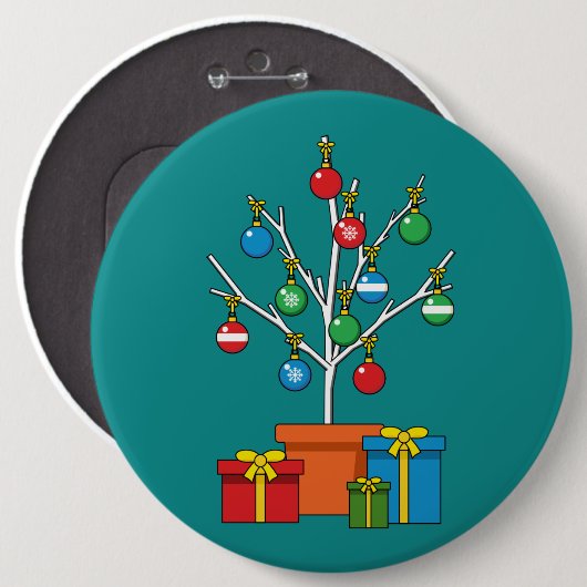 Minimale kerstboom met Cadeaus Ronde Button 6,0 Cm (Voorkant /achterkant)
