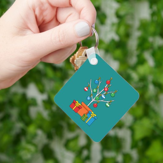 Minimale kerstboom met Cadeaus Sleutelhanger (Hand)