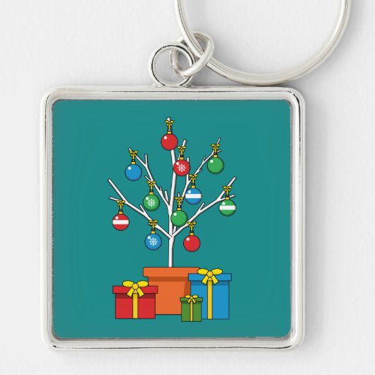 Minimale kerstboom met Cadeaus Sleutelhanger (Voorkant)
