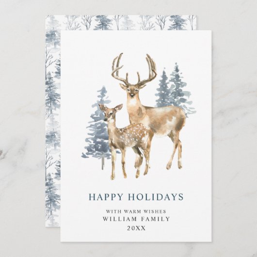 Minimale kerstboom met elegante deer feestdagenkaart (Voorkant / Achterkant)