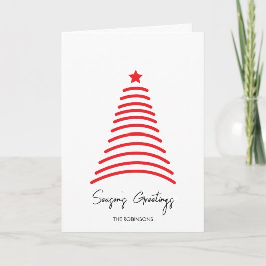 Minimale Kerstboom Rode Ster Eenvoudig Feestdagen Kaart (Voorkant)