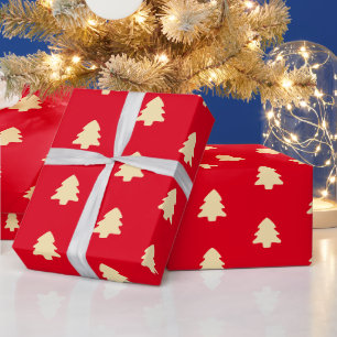 Minimale Kerstboom Rood & Licht Geel Patroon Cadeaupapier