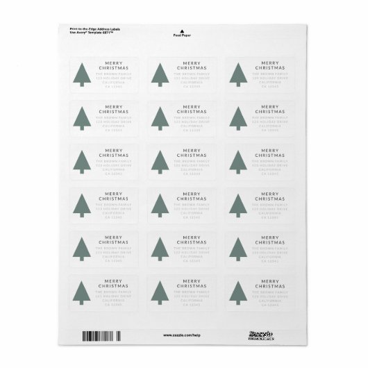 Minimale kerstboom | Sage Green Clean Simple Etiket (Full Sheet)