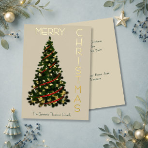 Minimale Kerstboom Vrolijk Kerstmis Crème &Goud Folie Feestdagenkaart