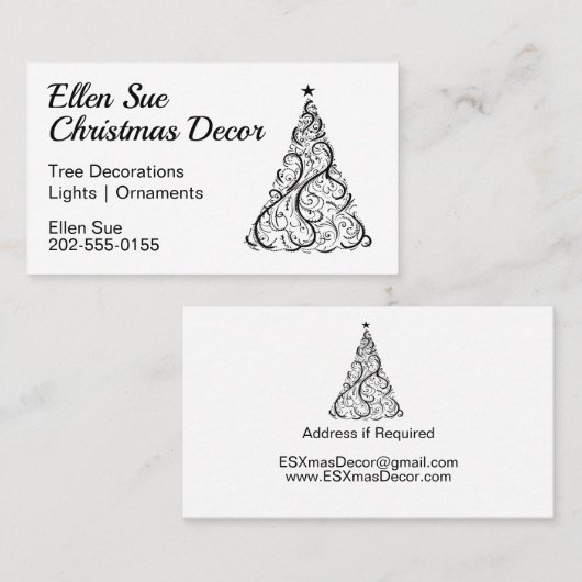 Minimale kerstboom zwart-wit visitekaartje (Voorkant / Achterkant)