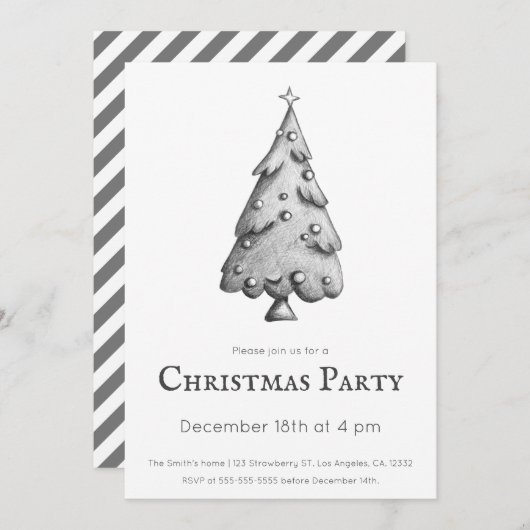 Minimale kerstboomfeest (zwart-wit) kaart (Voorkant / Achterkant)