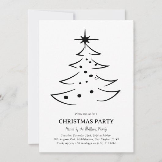 Minimale kerstboomfeest (zwart-wit) kaart (Voorkant)