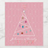 Minimale kerstboomroze kerst wijn etiket (Enkel label)