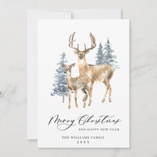 Minimale kerstboomvakantie met legante deer feestdagenkaart (Voorkant)