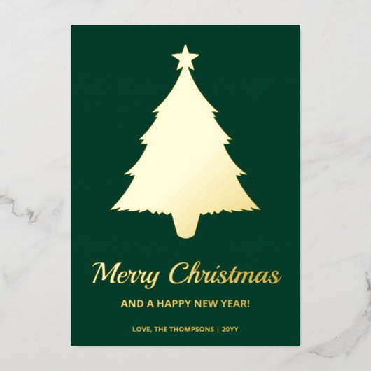 Minimale kerstboomvorm met tekst op groen folie feestdagenkaart (Voorkant)