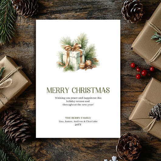 Minimale Kerstcadeau Kerstkaart Beige Goud