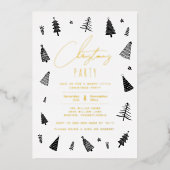 Minimale kerstfeestdag in zwart-wit folie uitnodiging (Voorkant)