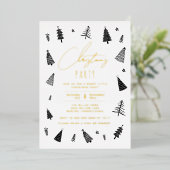 Minimale kerstfeestdag in zwart-wit folie uitnodiging (Staand Voorkant)