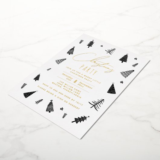 Minimale kerstfeestdag in zwart-wit folie uitnodiging (Gedraaid)