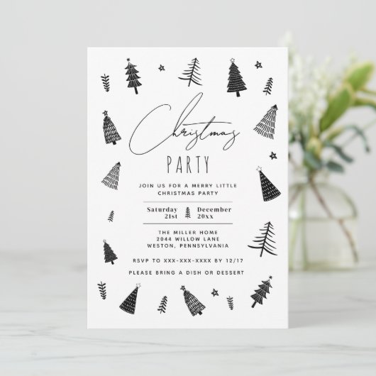 Minimale kerstfeestdag in zwart-wit kaart (Staand voorkant)