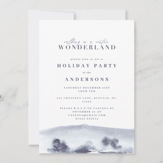 Minimale kerstfeestdag met blauwe waterverf feestdagenkaart (Voorkant)